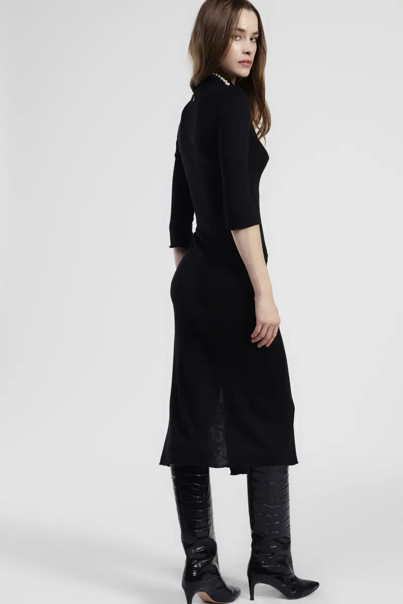 Abito midi a collo alto con drappeggio laterale miniatura 3