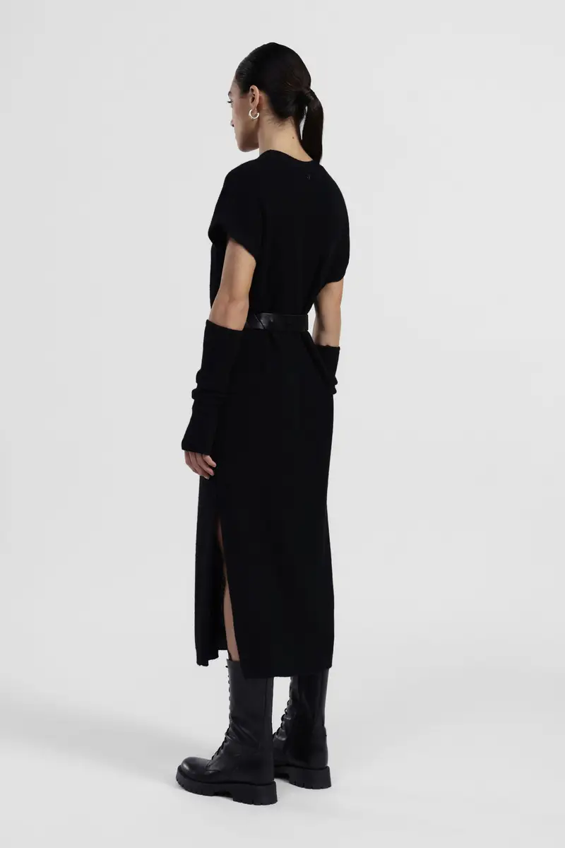 Abito midi a coste con spacco laterale miniatura 3