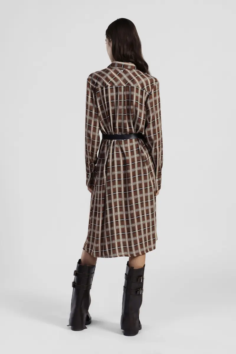 Abito midi a quadri con bottoni e cintura miniatura 3