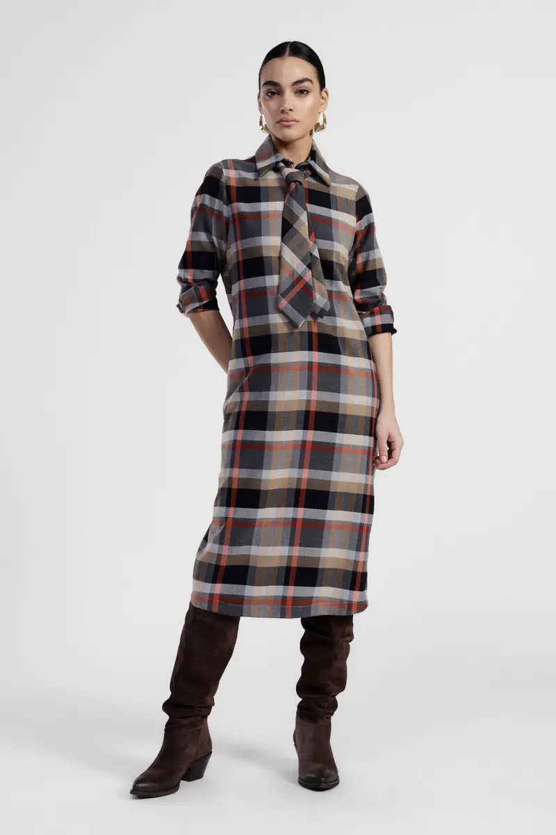 Abito midi a quadri con colletto classico miniatura 2