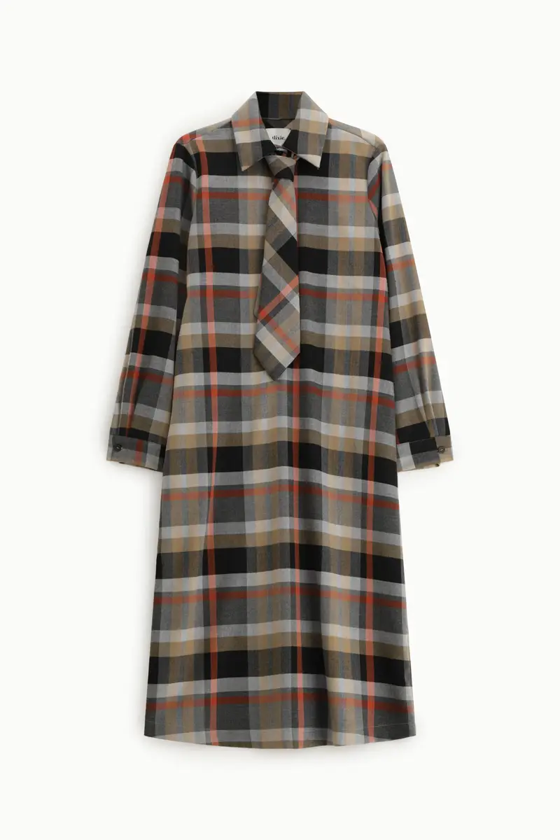 Abito midi a quadri con colletto classico