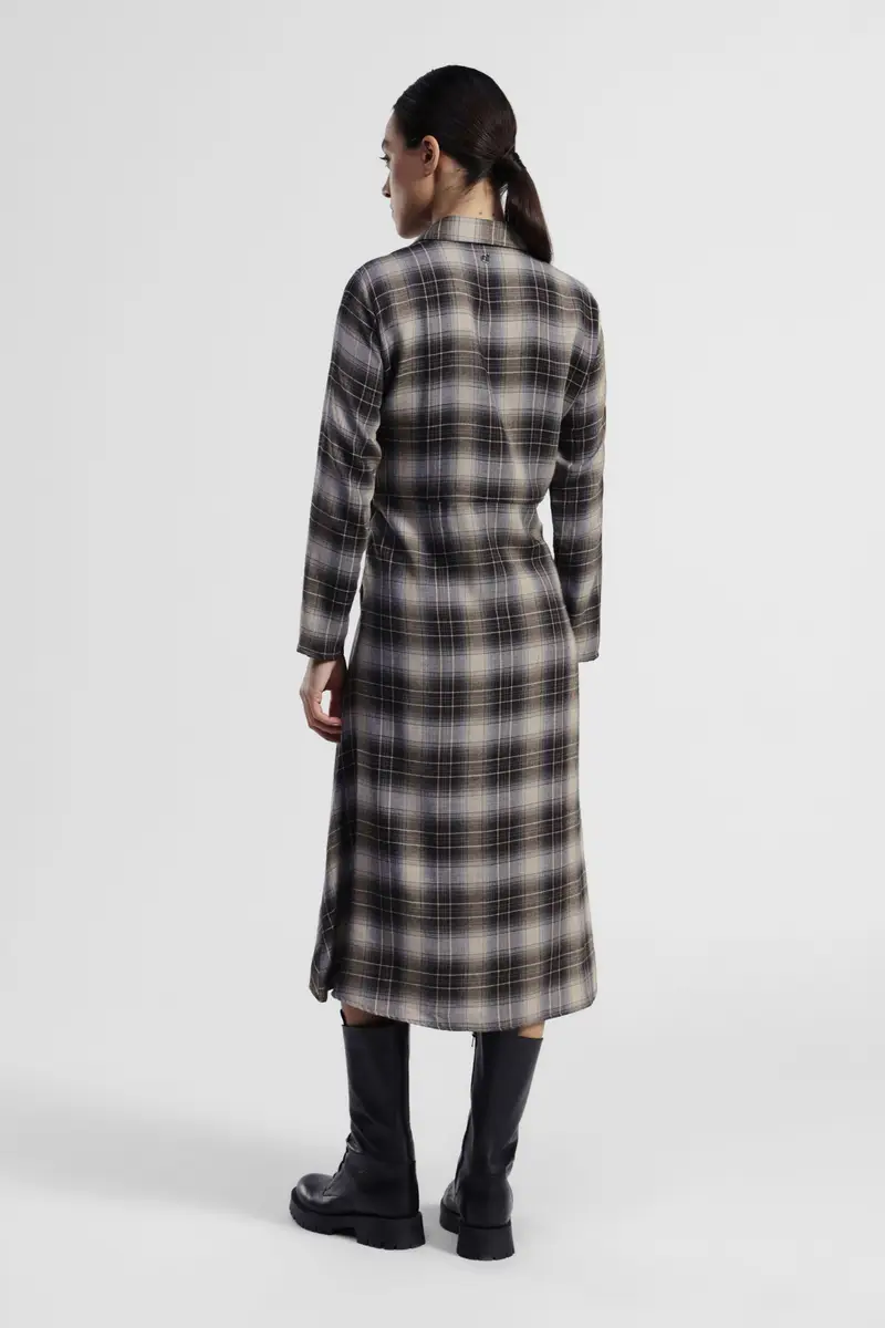 Abito midi a quadri con fiocco in vita e colletto classico miniatura 3