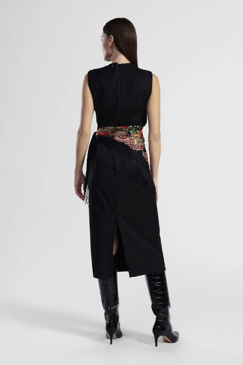 Abito midi a righe senza maniche con fascia stampata miniatura 3