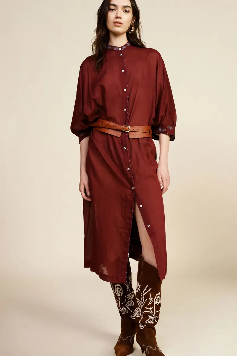 Abito midi con bottoni e maniche 3/4 ricamate miniatura 2