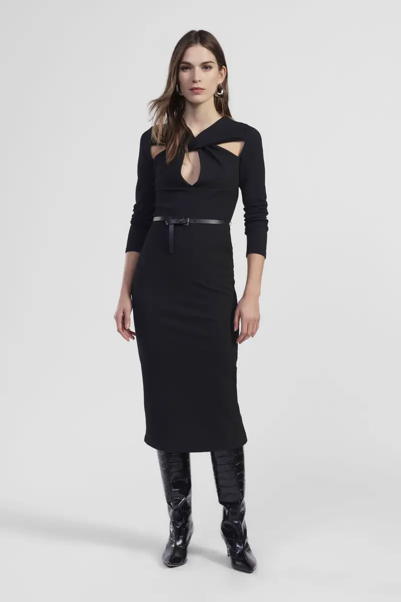 Abito midi con cintura e scollo asimmetrico miniatura 2