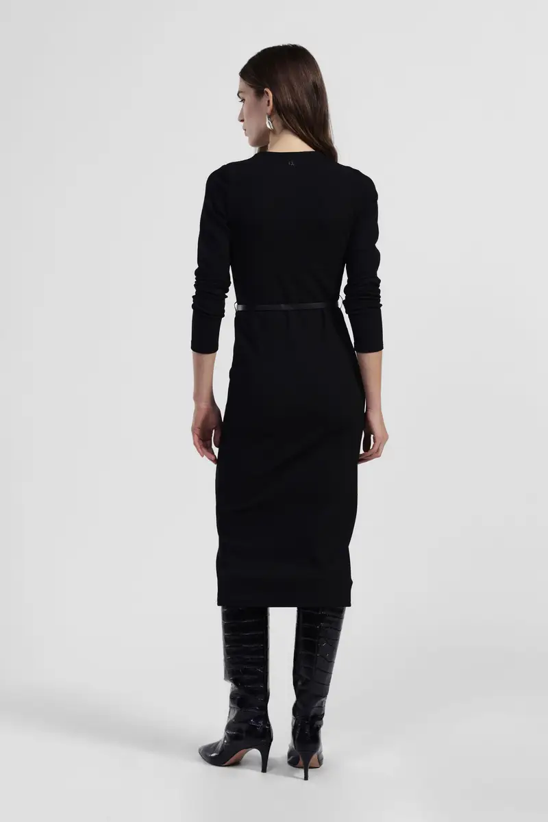 Abito midi con cintura e scollo asimmetrico miniatura 3