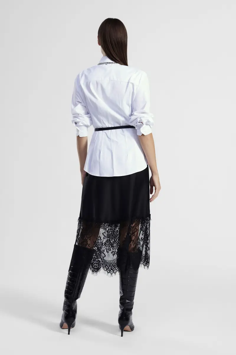 Abito midi con colletto applicato e merletto a contrasto miniatura 3