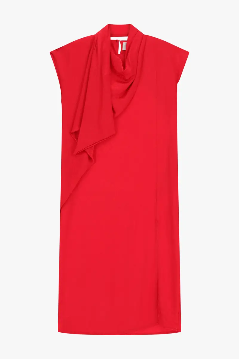 Abito midi con collo morbido e spacco laterale