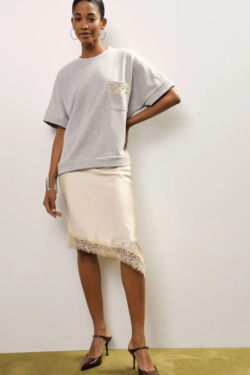 Abito midi con maniche corte e fondo asimmetrico miniatura 2