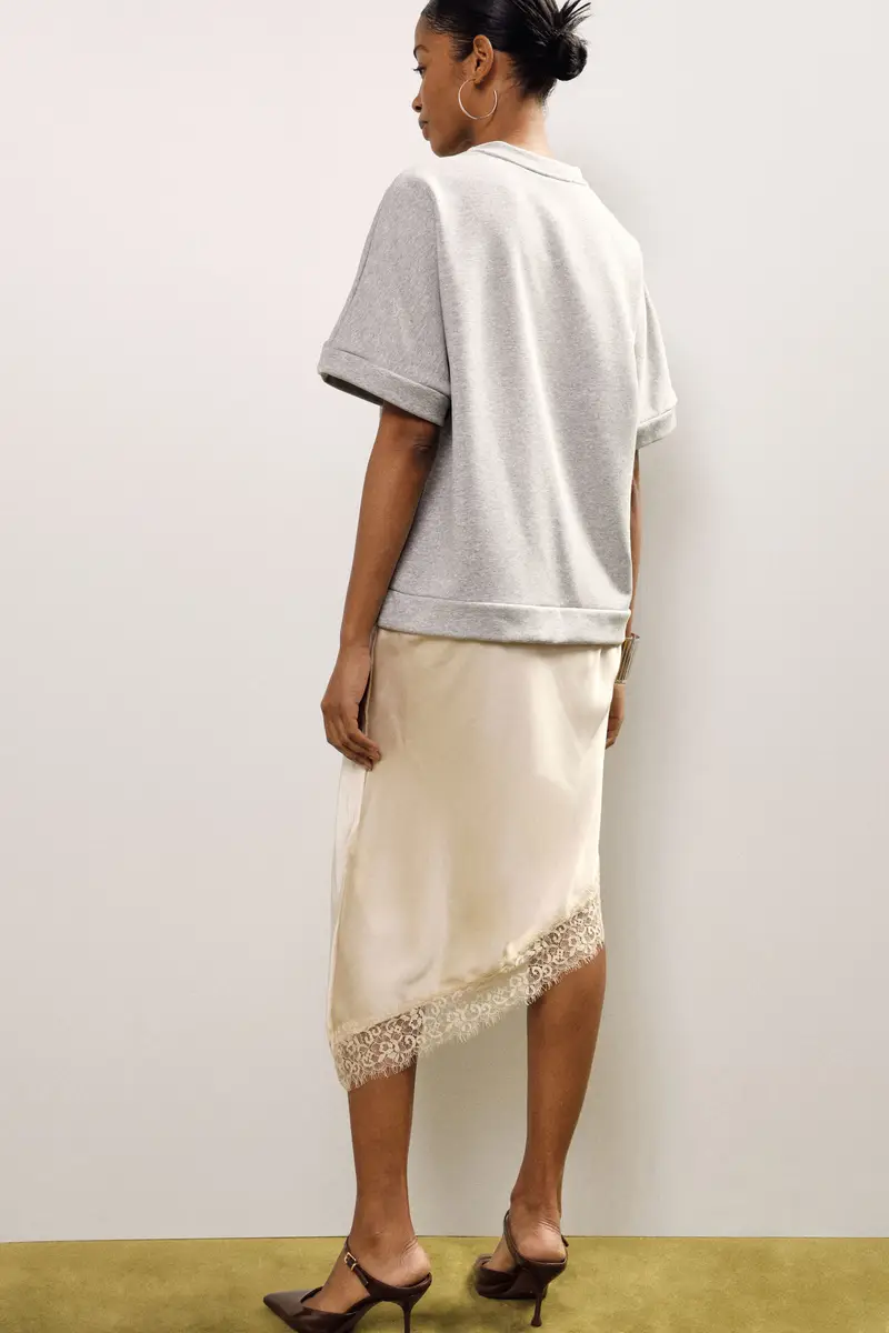 Abito midi con maniche corte e fondo asimmetrico miniatura 3