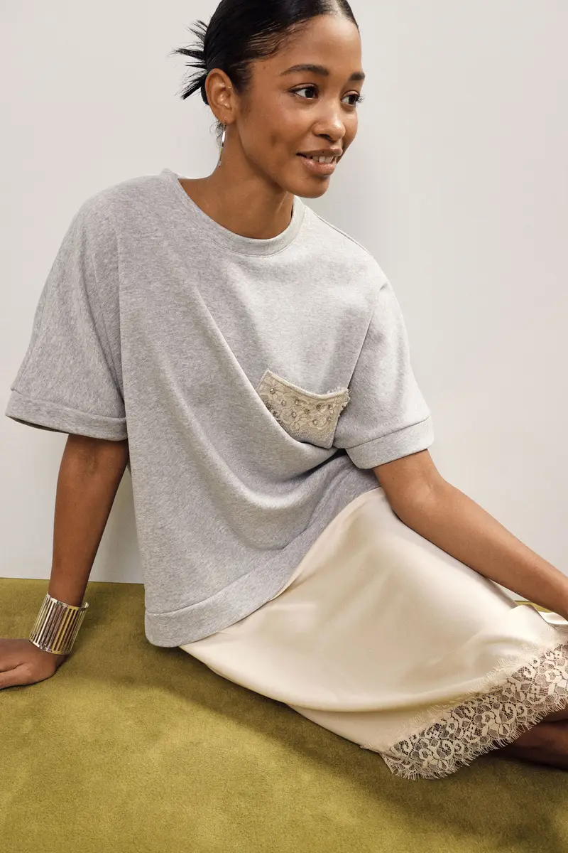 Abito midi con maniche corte e fondo asimmetrico miniatura 4