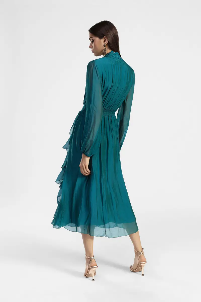 Abito midi con maniche lunghe e balze a strati miniatura 3