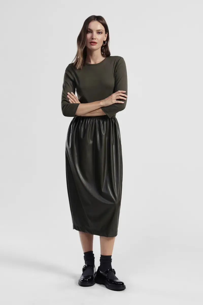 Abito midi con maniche tre quarti e gonna arricciata miniatura 2