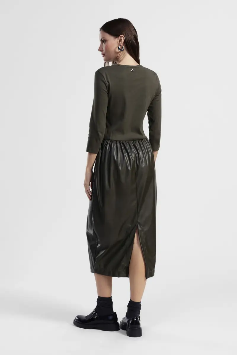 Abito midi con maniche tre quarti e gonna arricciata miniatura 3