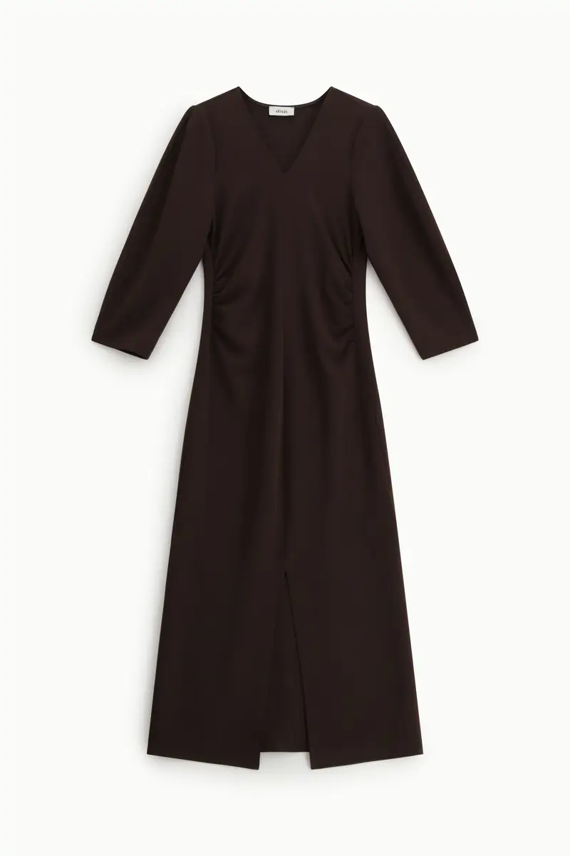 Abito midi con maniche tre quarti e spacco frontale