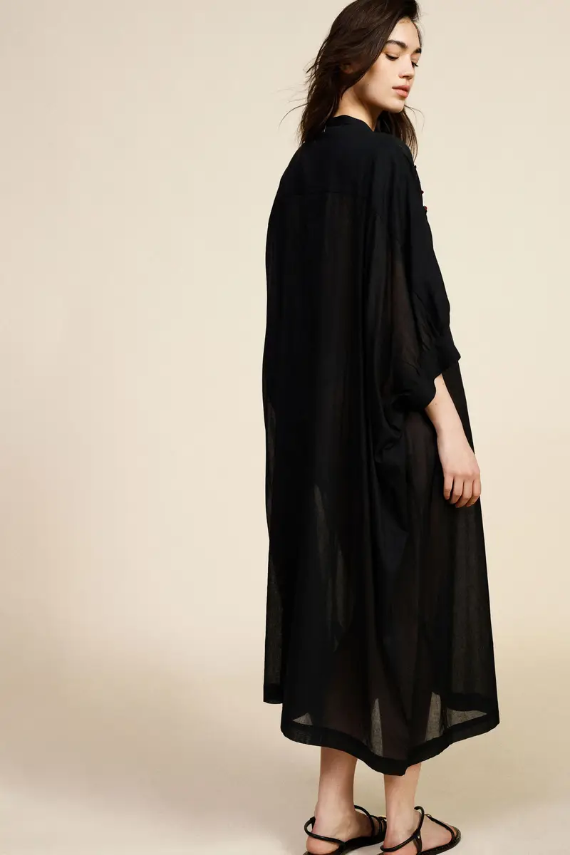 Abito midi con maniche tre quarti, ricamo floreale miniatura 3