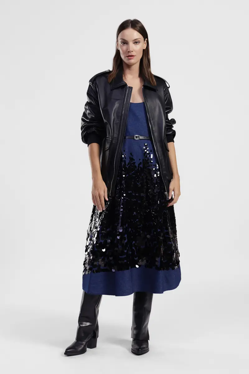 Abito midi con spalline e paillettes a contrasto miniatura 2