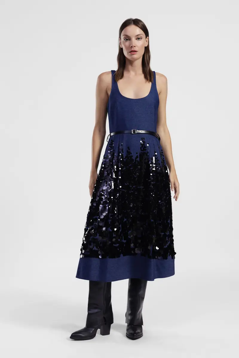 Abito midi con spalline e paillettes a contrasto miniatura 3