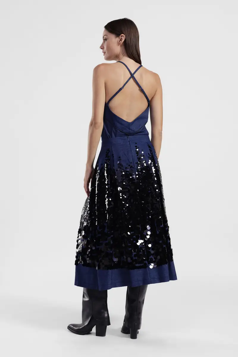 Abito midi con spalline e paillettes a contrasto miniatura 4