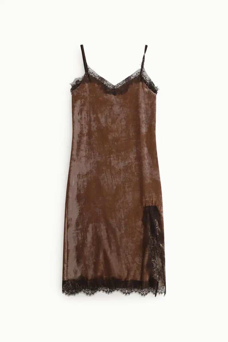 Abito midi con spalline e profili in pizzo