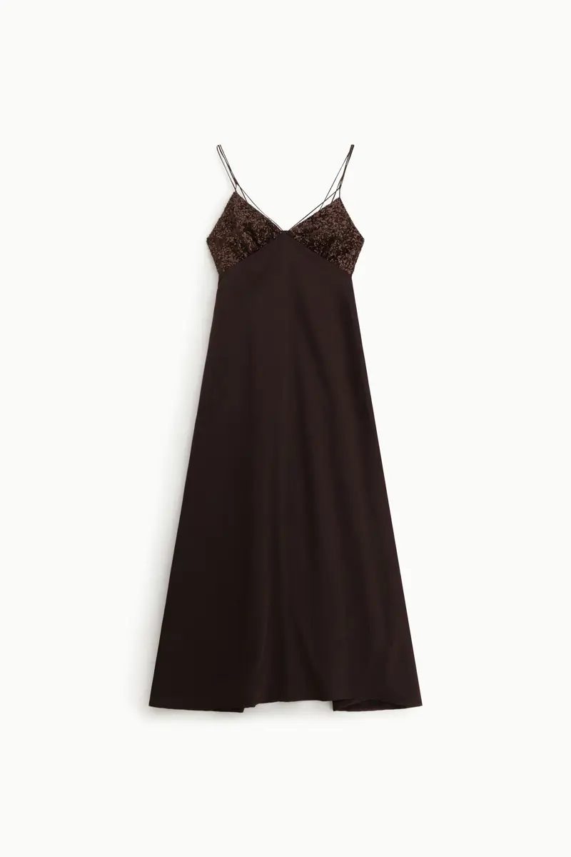 Abito midi con spalline e top a paillettes