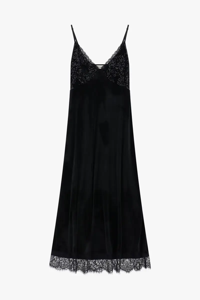 Abito midi con spalline, scollo a v e pizzo