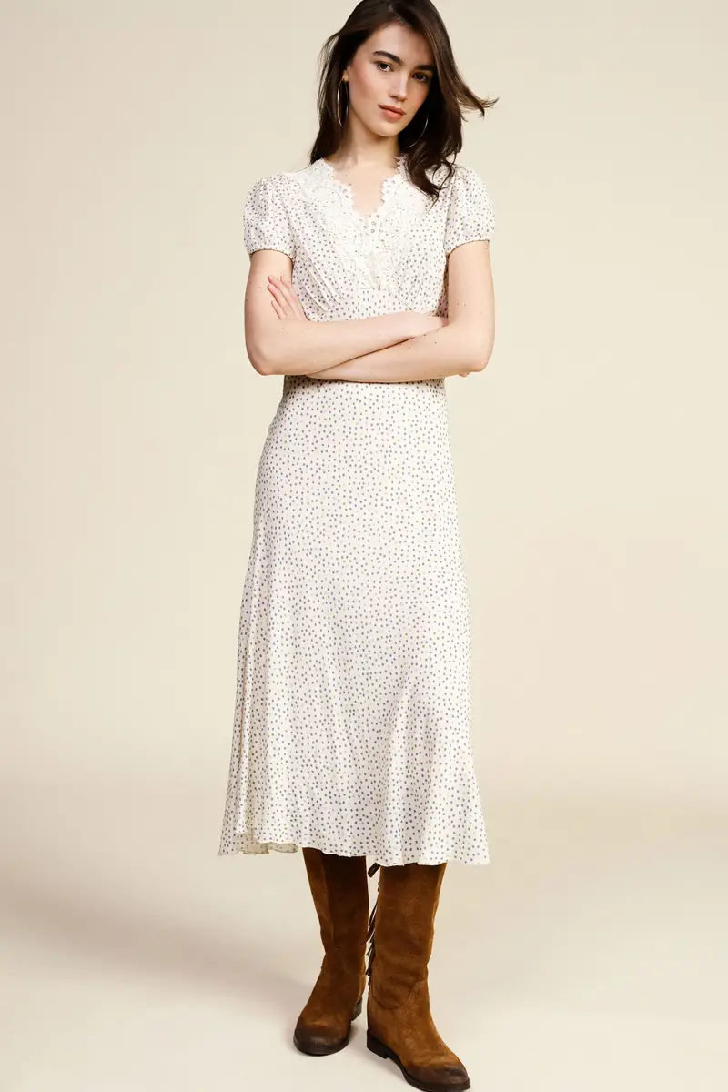 Abito midi con stampa delicata e scollo a v miniatura 2