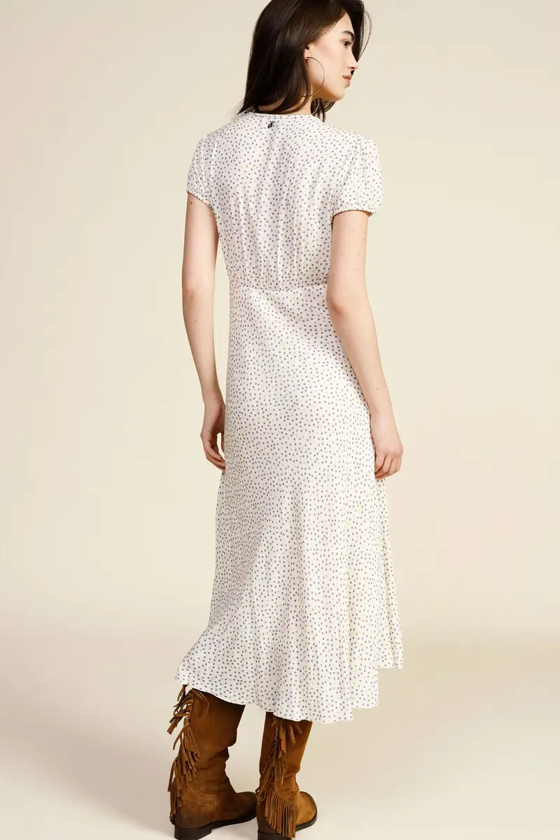 Abito midi con stampa delicata e scollo a v miniatura 3