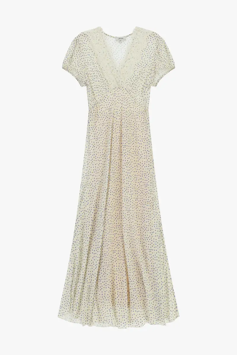 Abito midi con stampa delicata e scollo a v