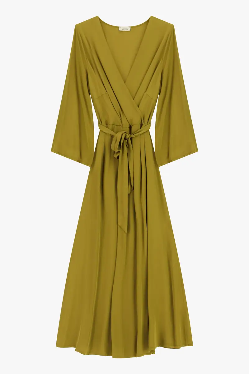 Abito midi incrociato con cintura e maniche ampie