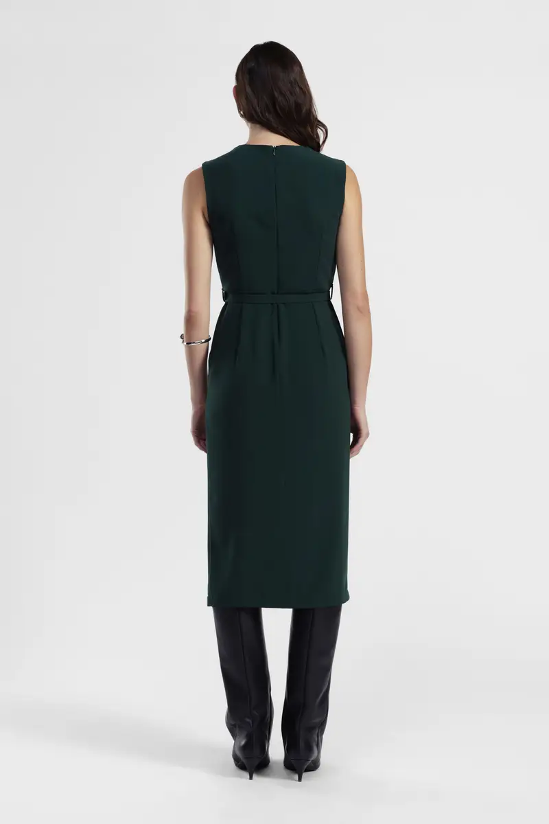 Abito midi senza maniche con cintura e spacco miniatura 3