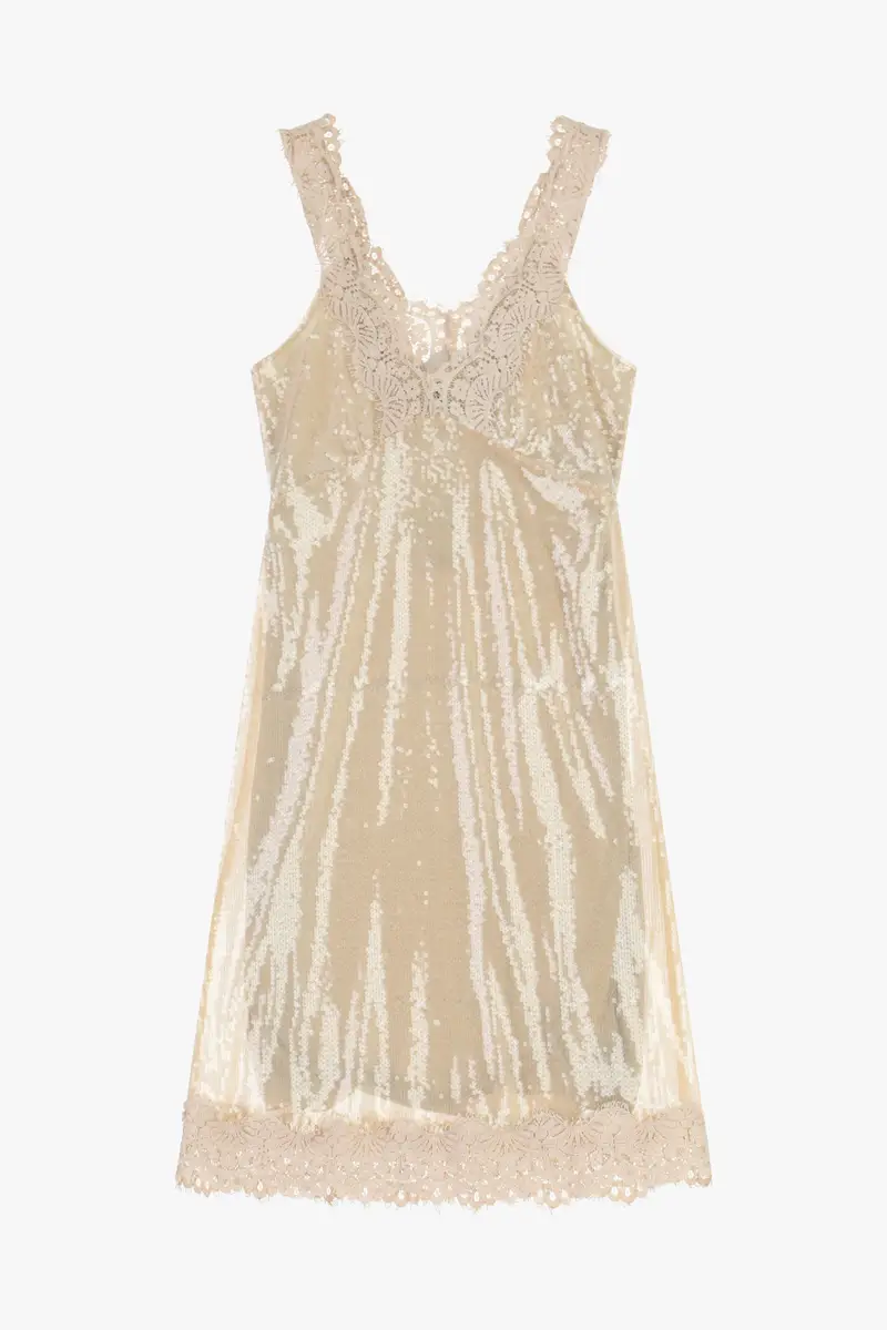 Abito midi senza maniche con pizzo e paillettes