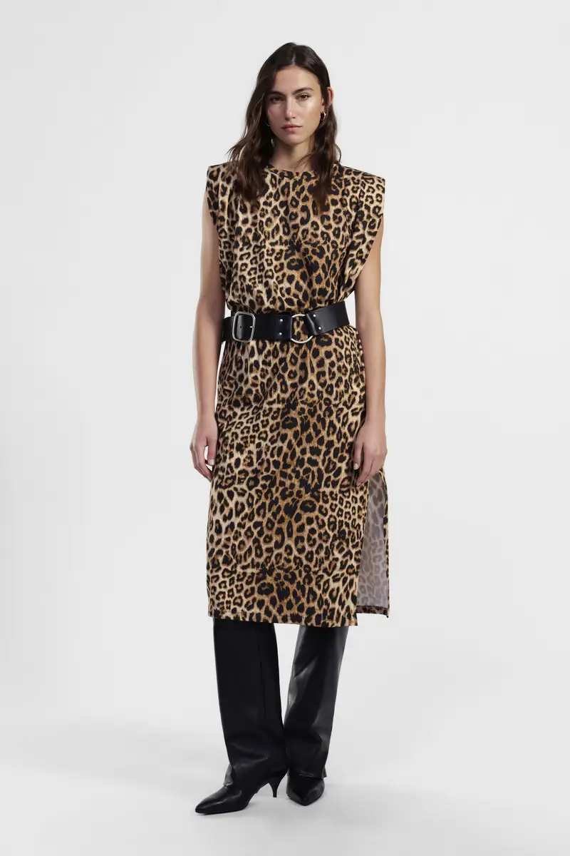 Abito midi senza maniche stampa animalier miniatura 2