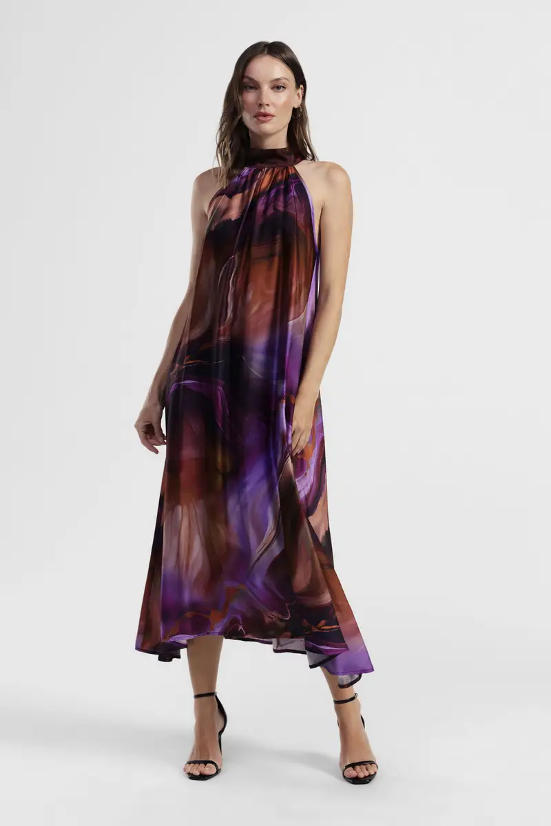 Abito midi senza maniche stampa astratta miniatura 2