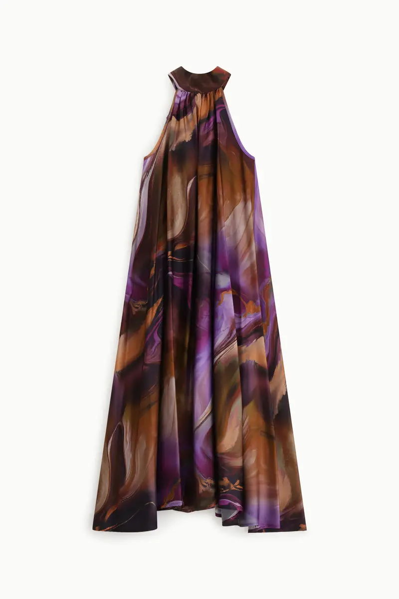 Abito midi senza maniche stampa astratta