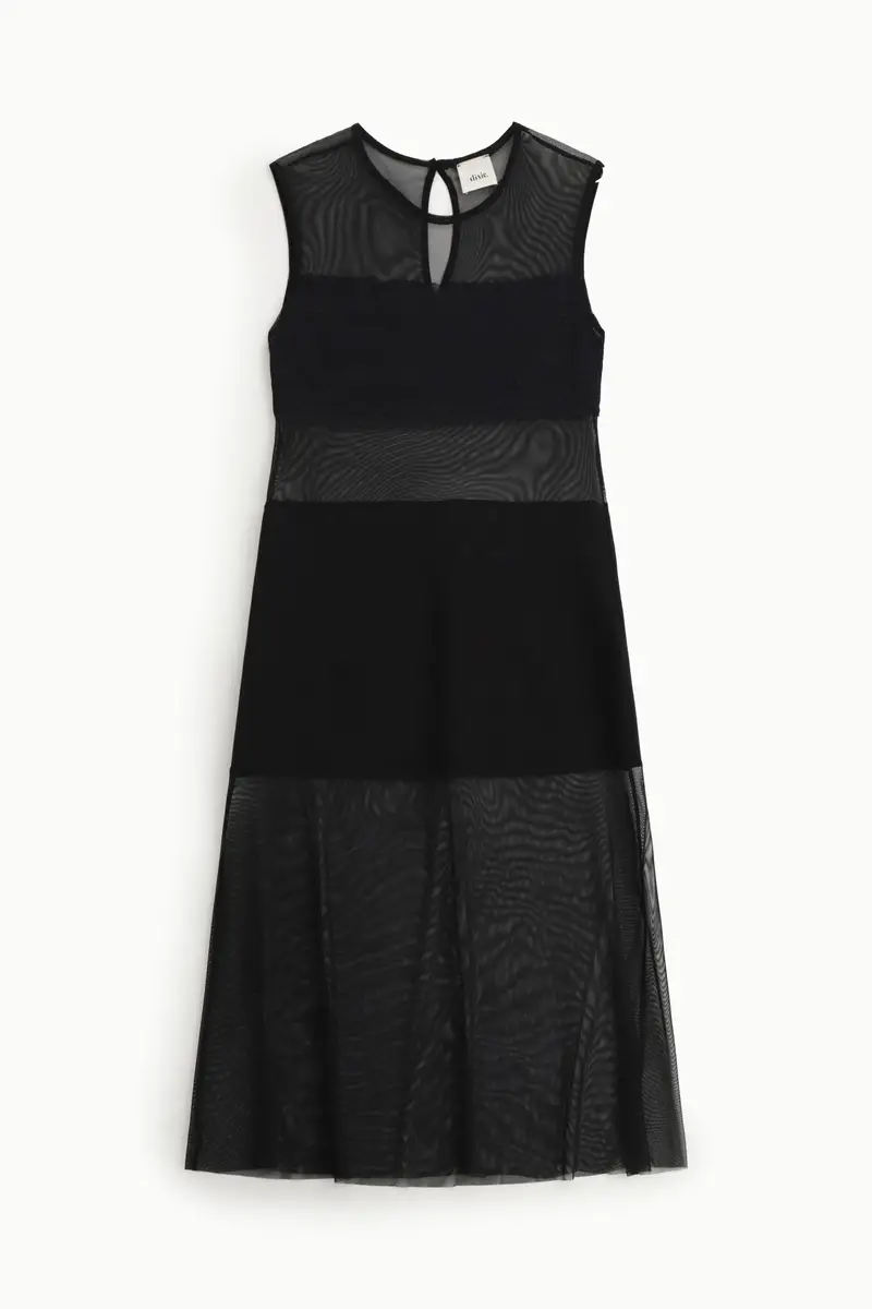 Abito midi smanicato con inserti trasparenti