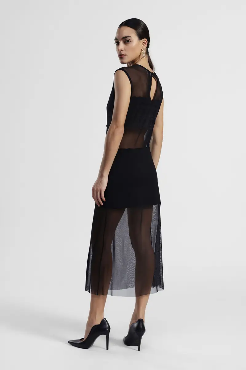 Abito midi smanicato con inserti trasparenti miniatura 3