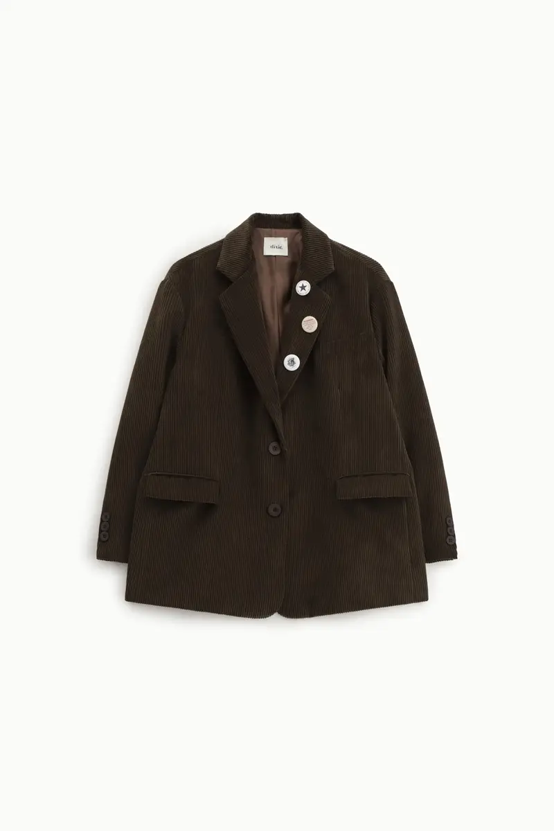 Blazer a costine con bottoni decorativi e tasche