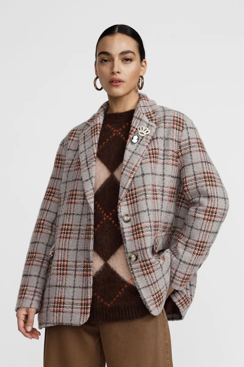 Blazer a quadri con chiusura a bottoni singoli miniatura 2