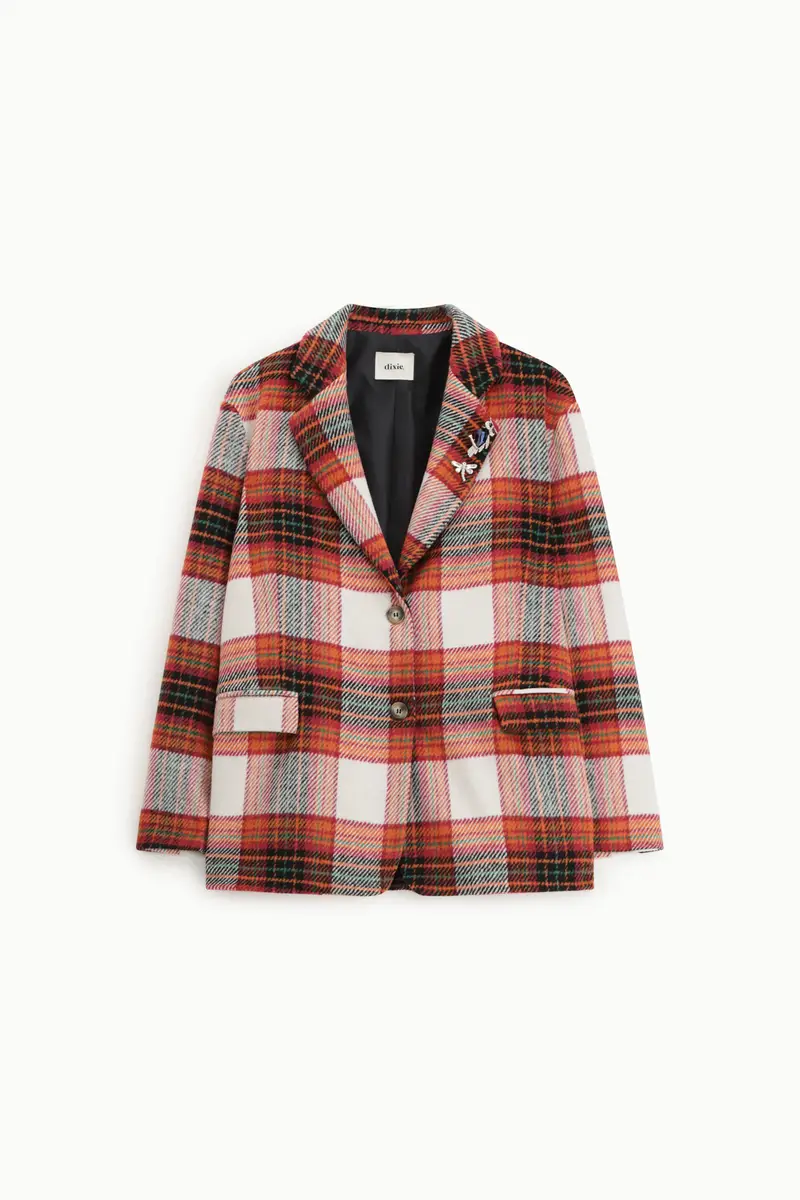 Blazer a quadri con tasche e chiusura a bottoni