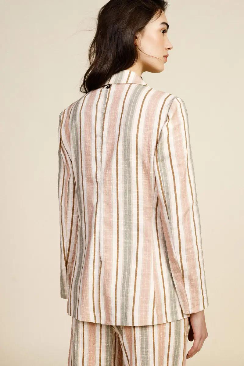 Blazer a righe con tasche e fiore applicato miniatura 3