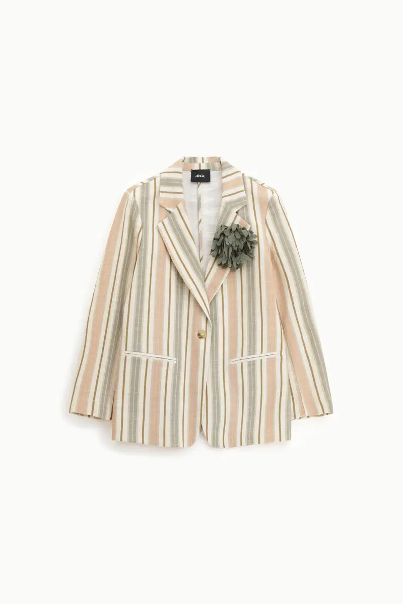Blazer a righe con tasche e fiore applicato
