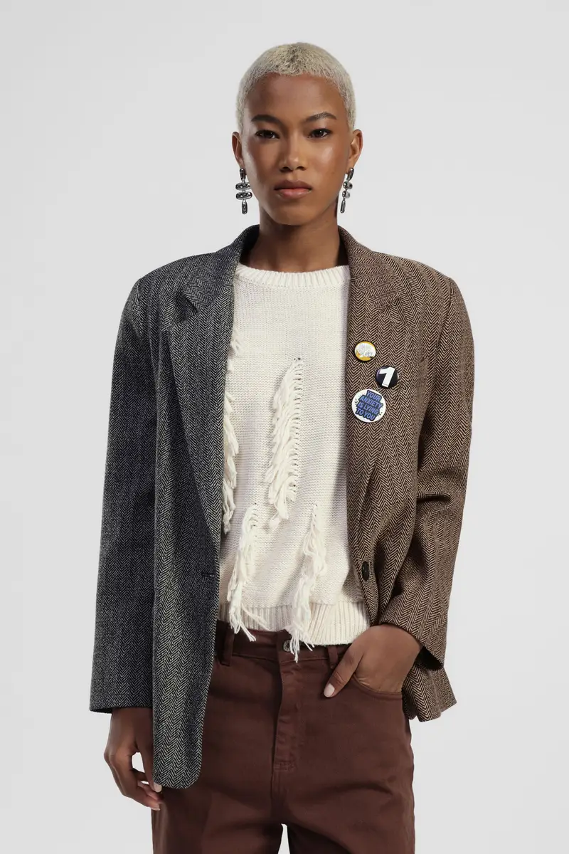 Blazer bicolore fantasia chevron fit regolare miniatura 2