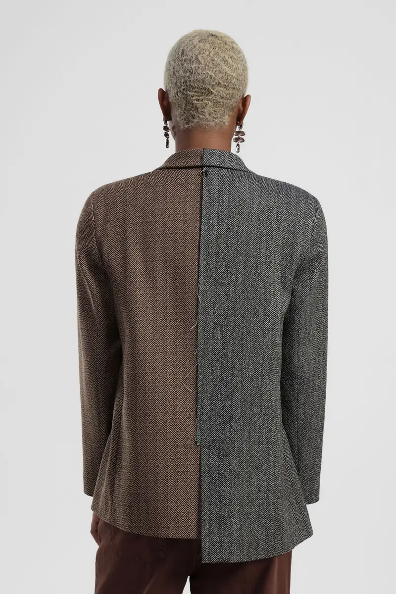 Blazer bicolore fantasia chevron fit regolare miniatura 3