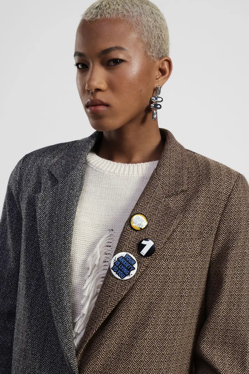 Blazer bicolore fantasia chevron fit regolare miniatura 4