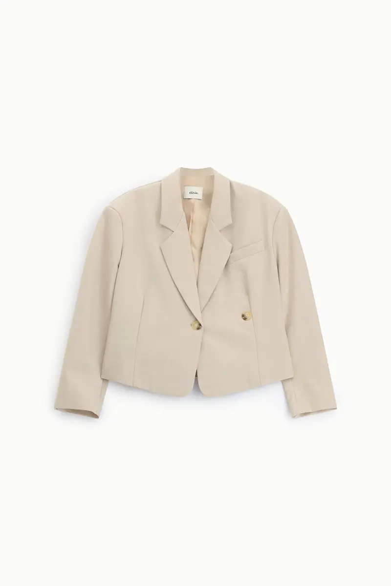 Blazer corto doppio petto con tasca a filetto