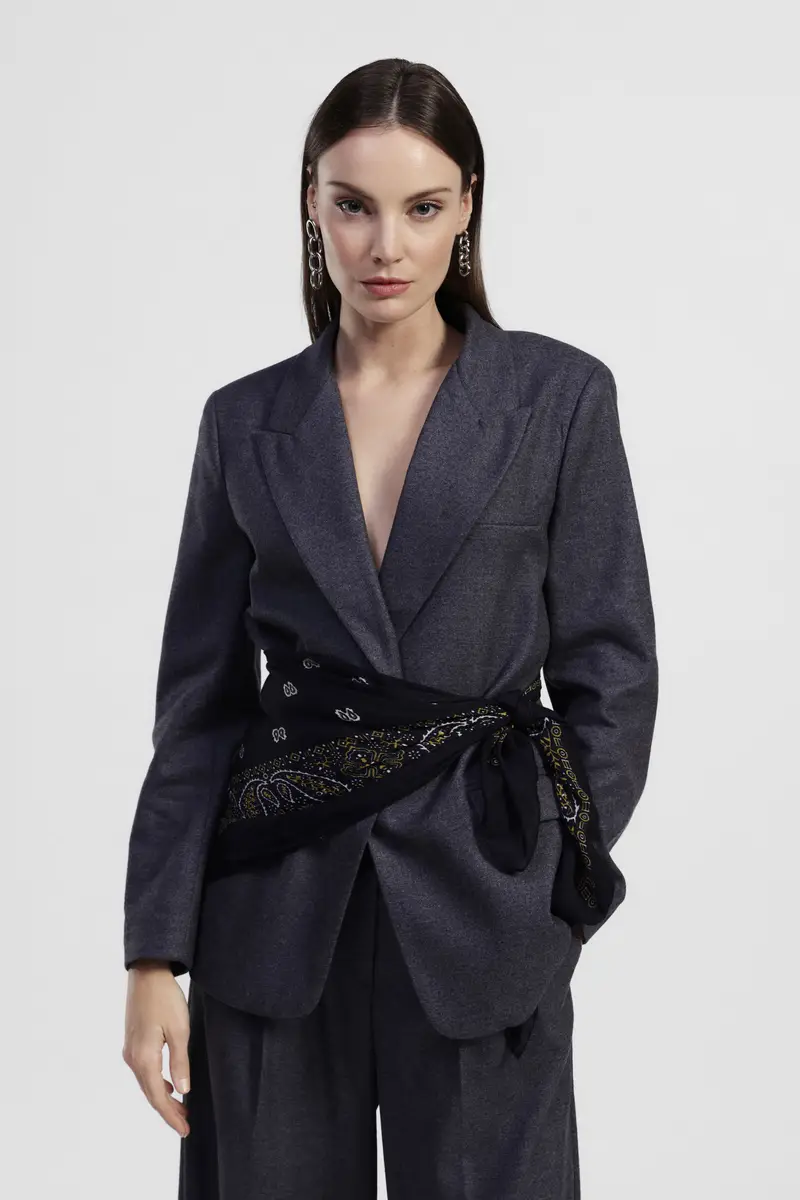 Blazer regular fit con sciarpa fantasia annodata miniatura 2