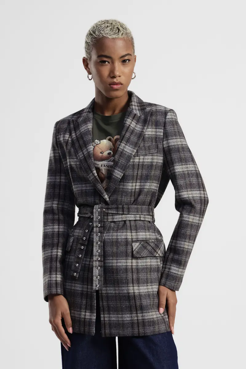 Blazer stampato con cintura a occhielli miniatura 2