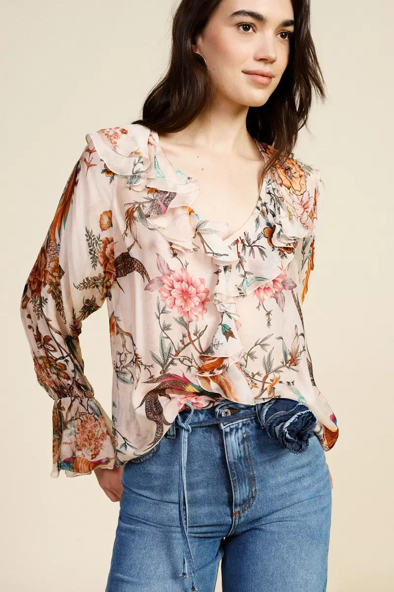 Blusa a stampa floreale con maniche ampie miniatura 2