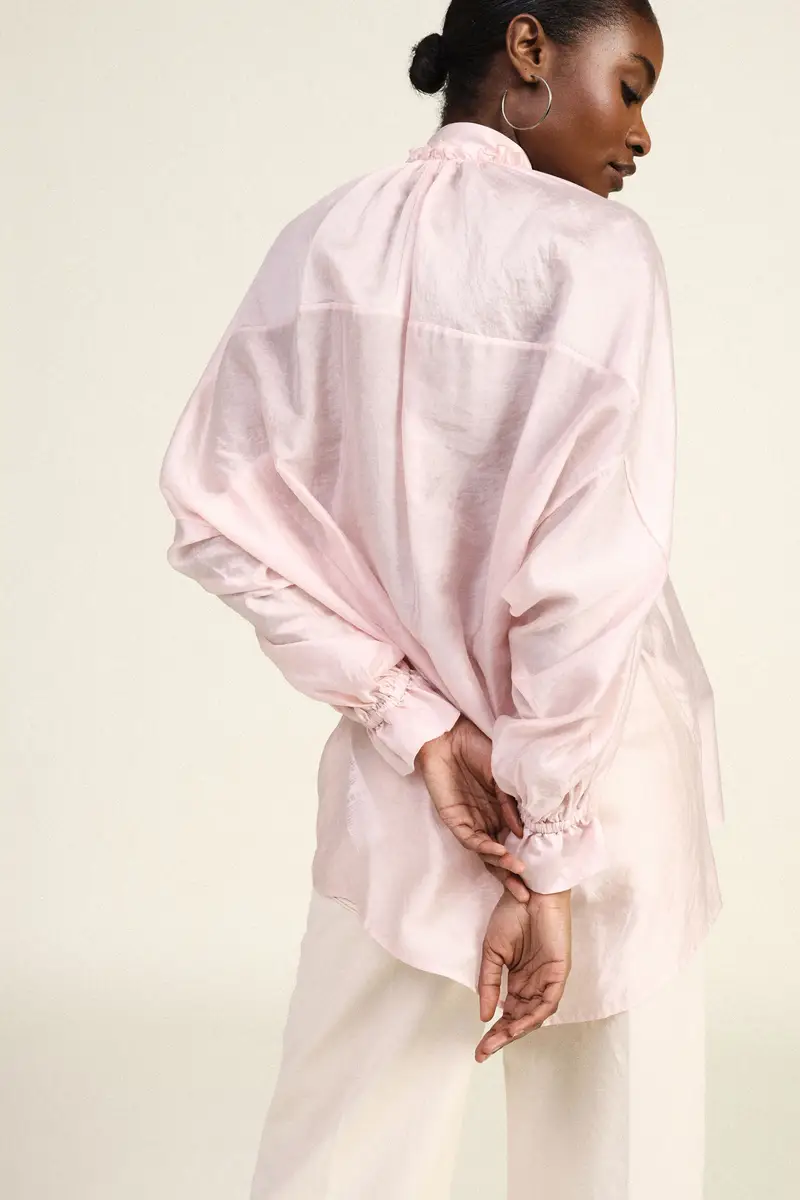 Blusa ampia con scollo a v e maniche lunghe miniatura 3